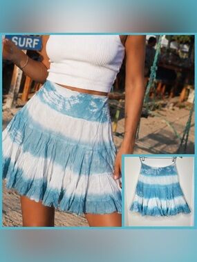 Chaudry Sport Boho Tie Dye skirt rough hem size small ruffle tiered blue White